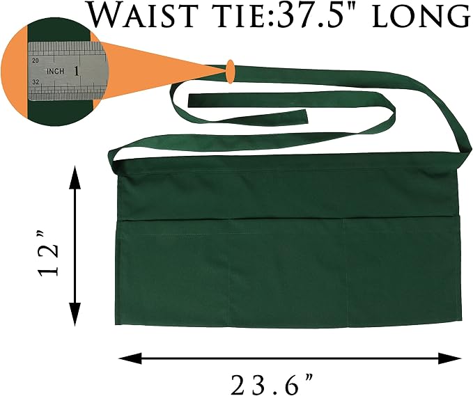 Resist water 3 big Pockets Waist Server Apron Kitchen Restaurant Unisex Half - Image 2
