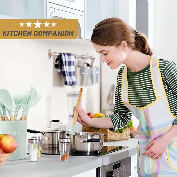 QMVESS Silicone Kitchen Utensils Set, Sturdy Insulation Wooden Handle Kitchen - Image 5