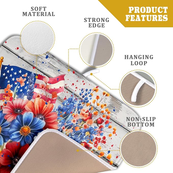 4th of July Dish Drying Mat 16x18 inch Patriotic Floral Fast Dry Microfiber - Image 4
