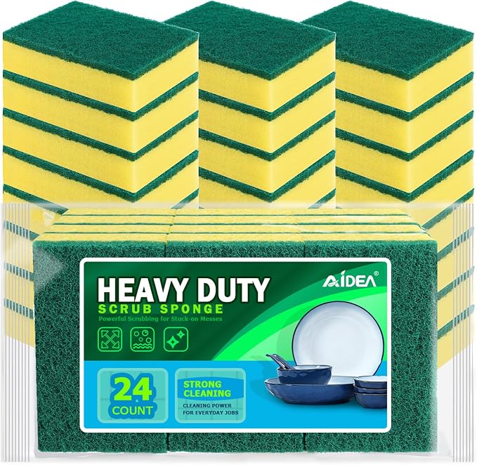 AIDEA Sponges Kitchen, 24 Pack Heavy Duty Dish Sponge, Cleaning Dish Scrubber by AIDEAHOME