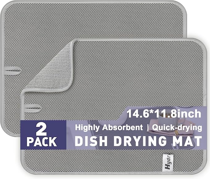 14.6*11.8 inch Microfiber Dish Drying Mat, 2 Compact Ultra Absorbent Dish Mat by Hydro2Go