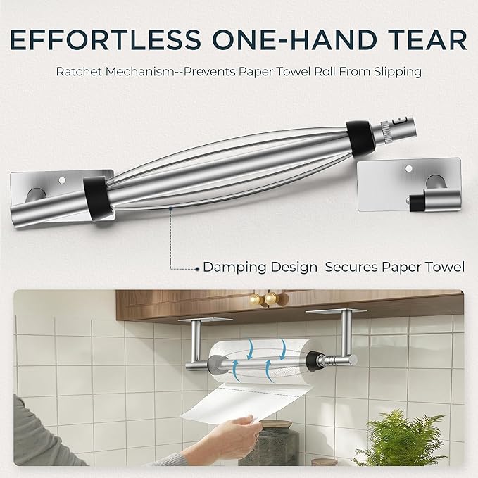 FORIOUS Paper Towel Holder Under Cabinet, Single Hand Operable - Image 2