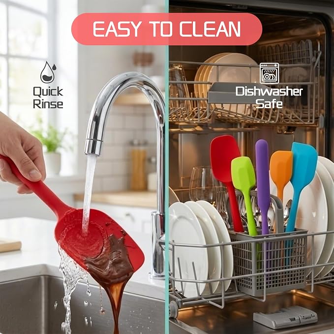 5 Pieces Silicone Spatula Set BPA Free Non Stick Rubber Spatula Heat Resistant - Image 3