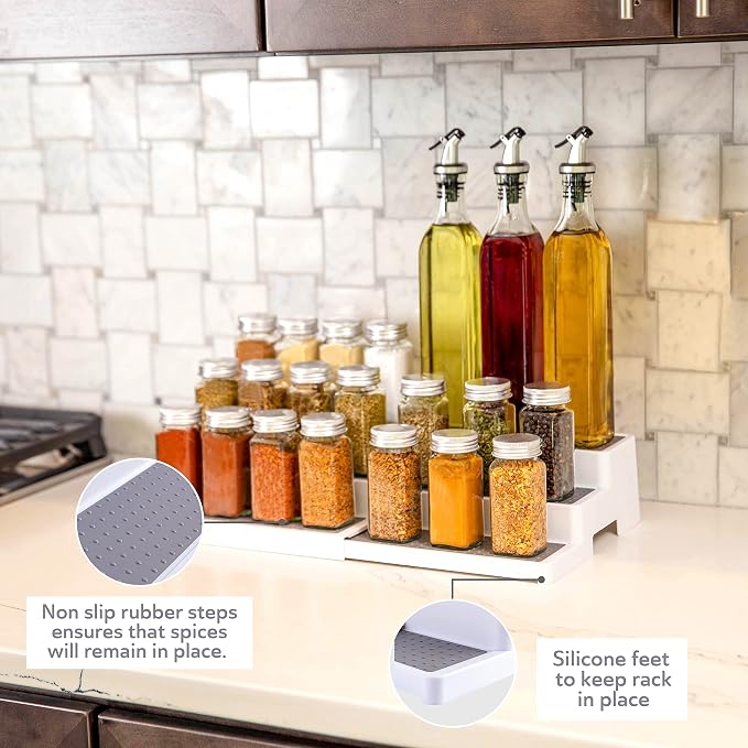 Oizeir Plastic 3-Tier Expandable Spice Rack, Adjustable Length, Stability - Image 7