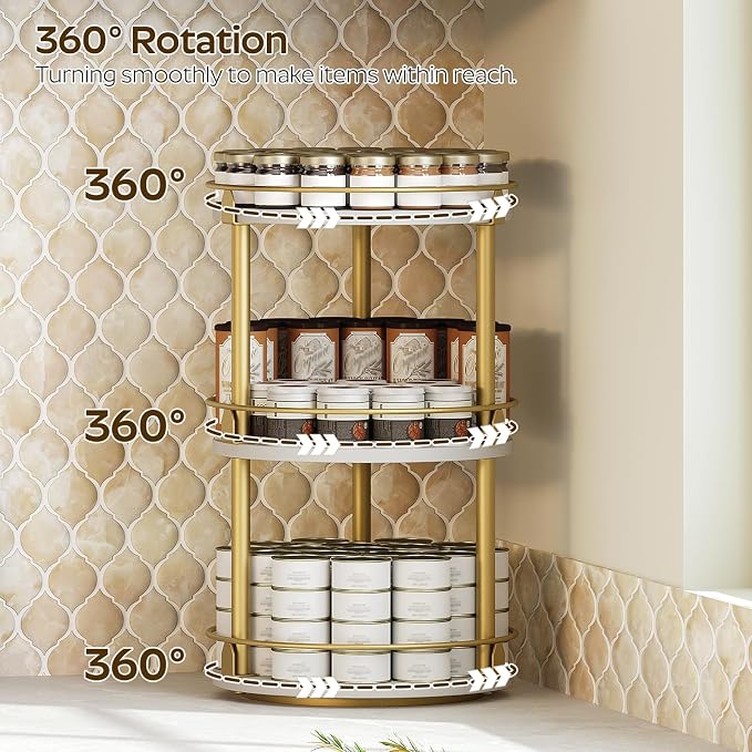 Yatiney 3-Tier Lazy Susan, Rotating Spice Rack, Spinning Organizer, Industrial - Image 2