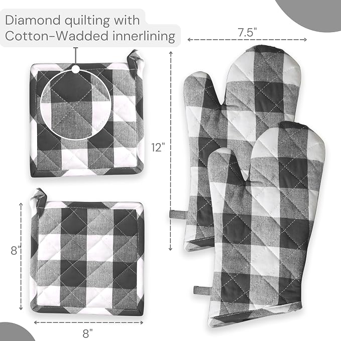 Oven Mitt & Pot Holder Buffalo Plaid Check 100% Cotton Heat Resistant Oven - Image 5