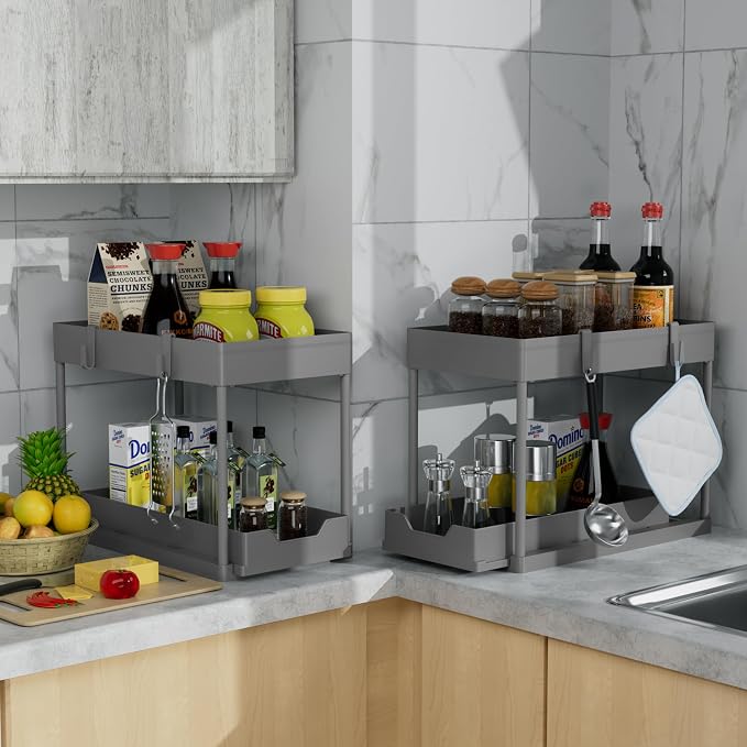 DEKAVA Under Sink Organizer 2 Pack，Bathroom Cabinet Organizer，2 Tier Sliding - Image 6