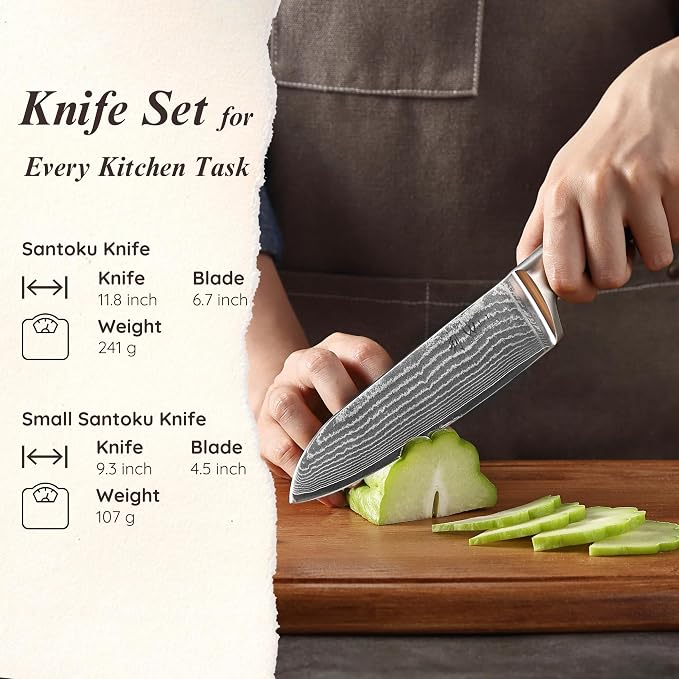 Wakoli EDIB 2-Piece Damascus Kitchen Knife Set – Santoku & Small Santoku - Image 5
