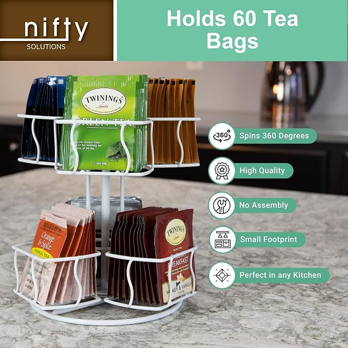 Nifty Tea Bag Spinning Carousel – 6 Compartments, Spins 360-Degrees, Lazy Susan - Image 4