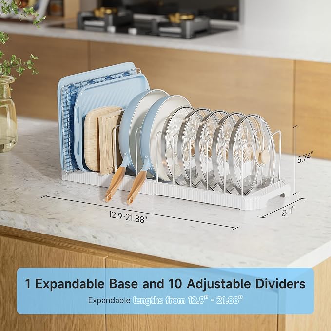 MUDEELA Pot Lid Organizer Rack for Cabinet, Expandable Pots and Pans Organizer - Image 2