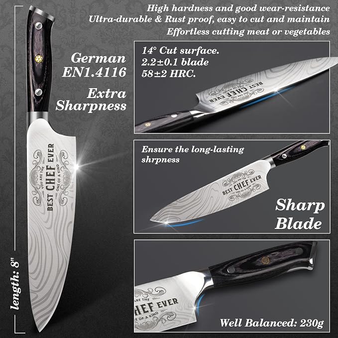 Funistree Gifts for Men Women Chef, 8 inch Professional Kitchen Knife Gift Set - Image 3