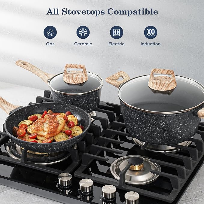 SODAY 12 Pcs Pots and Pans Set Non Stick, Cookware Sets Black Granite Induction - Image 7