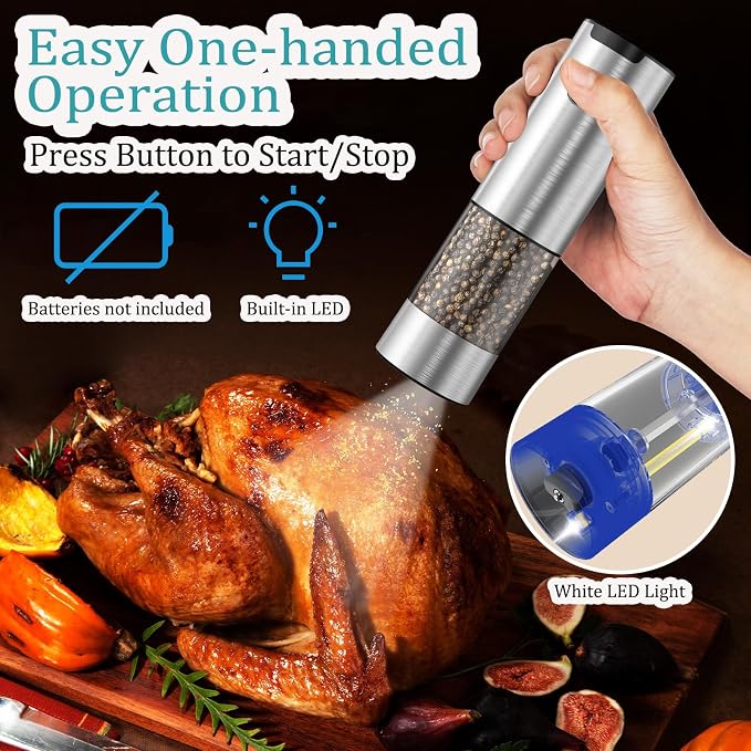 Electric Salt and Pepper Grinder Set, Automatic Salt Pepper Mill Grinder - Image 4