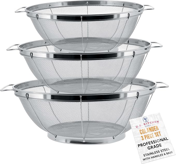 U.S. Kitchen Supply Set of 3 Stainless Steel Colander Strainers Net Baskets 5 by USKitchenSupply