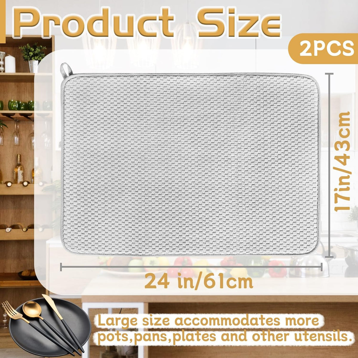 2 Pack Microfiber Dish Drying Mat,24x17" Large Size Highly Absorbent