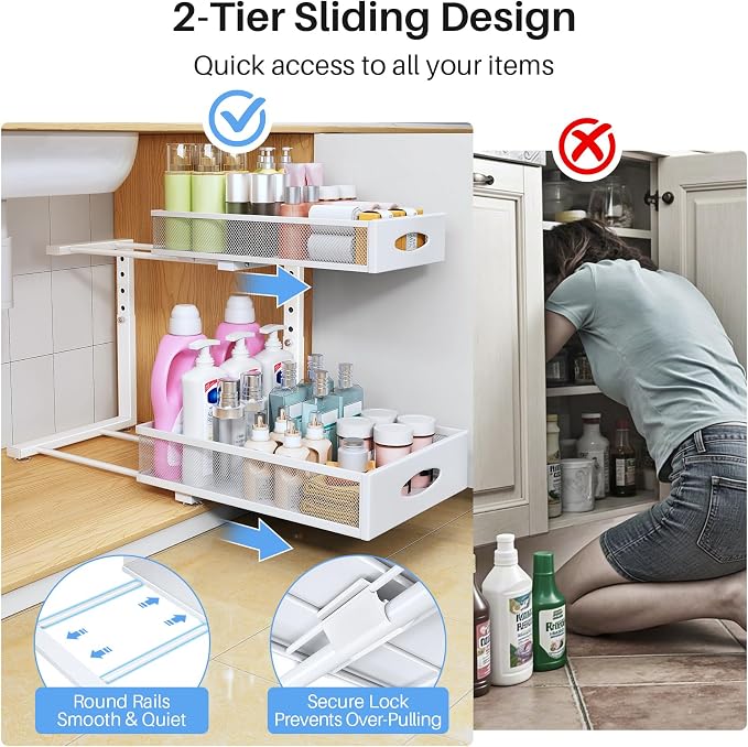 Under Sink Organizer, 2 Tier Pull Out Under Cabinet Organizer Shelf - Image 5