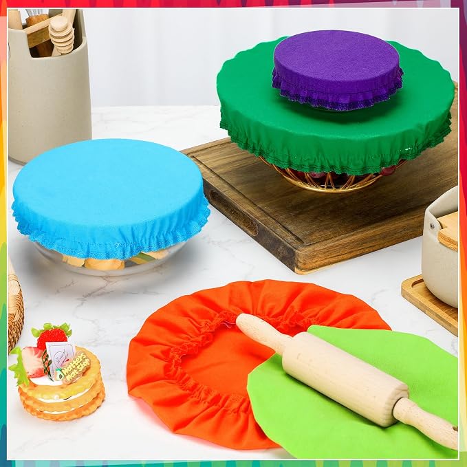 Patelai 10 Pcs Bowl Covers Reusable in 5 Size Stretch Cloth Fabric Elastic Food - Image 5
