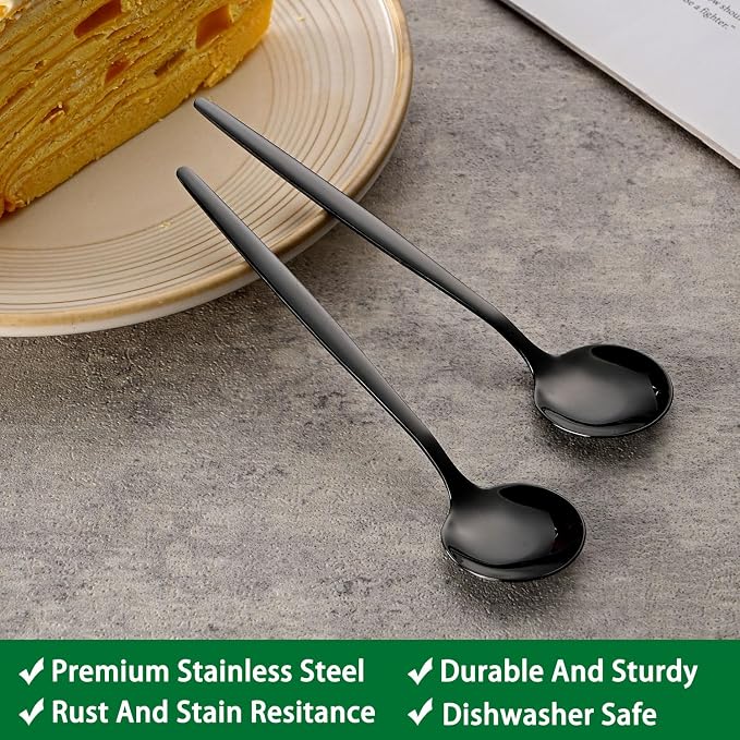 5.1 Inch Coffee & Tea Spoons, 6-Piece Black Stainless Steel Dessert Spoons - Image 3