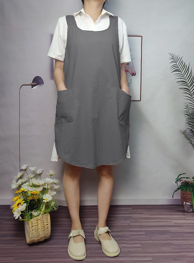 Cotton Cross Back Aprons Solid Color Cooking Kitchen Garden Smock - Image 7