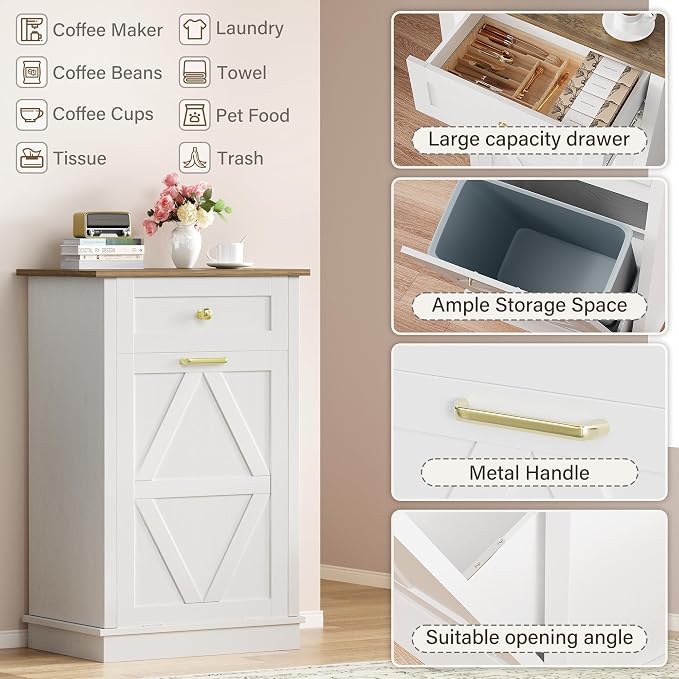 YESHOMY 10 Gallon Tilt-Out Trash Cabinet, Wooden Hidden Garbage Can Holder - Image 4