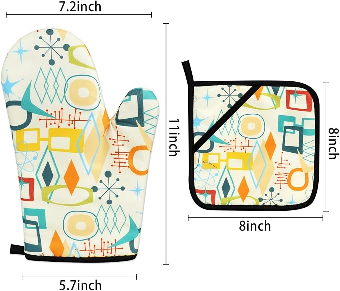 Mid Century Modern Oven Mitts and Pot Holders Sets Washable Oven Gloves Heat - Image 4