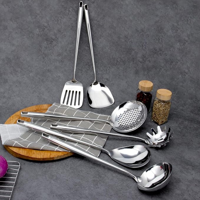 VALESKA 6PCS Stainless Steel Cooking Utensils Set, 18/10 Metal Kitchen Utensils - Image 7