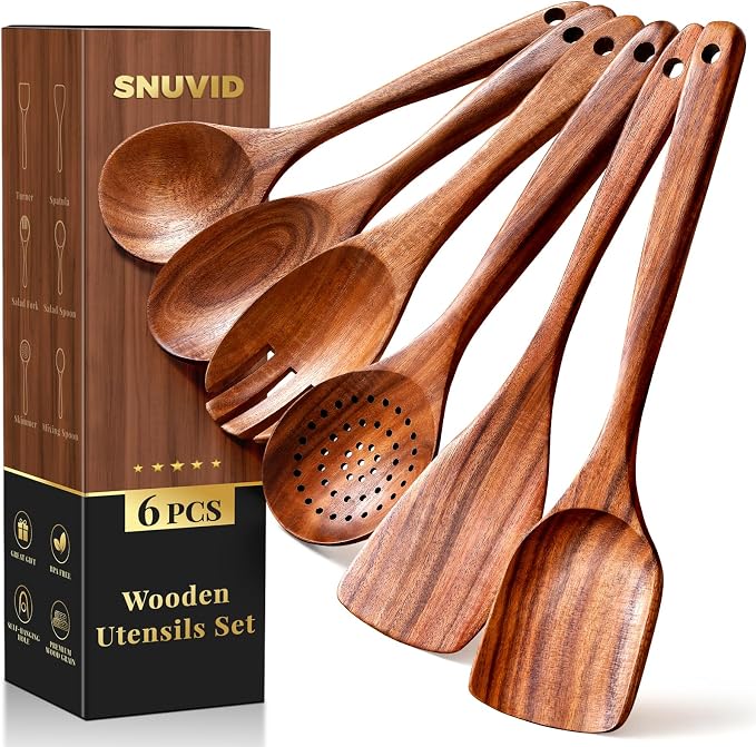 Premium Teak Wooden Spoons for Cooking, 6-Piece Wood Kitchen Utensils Set for by Unknown