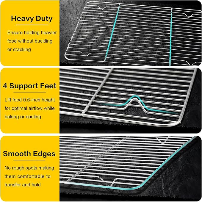 E-far Baking Cooling Rack Set of 2, Stainless Steel Metal Roasting Cooking Racks - Image 3