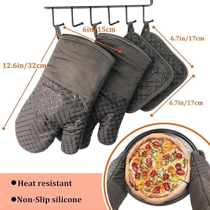 4 Pcs Oven Mitts and Pot Holders, 500°F High Heat Resistant Kitchen Oven Mitts - Image 2