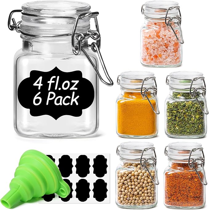 ComSaf Set of 6 Square Glass Spice Jars by ComSaf