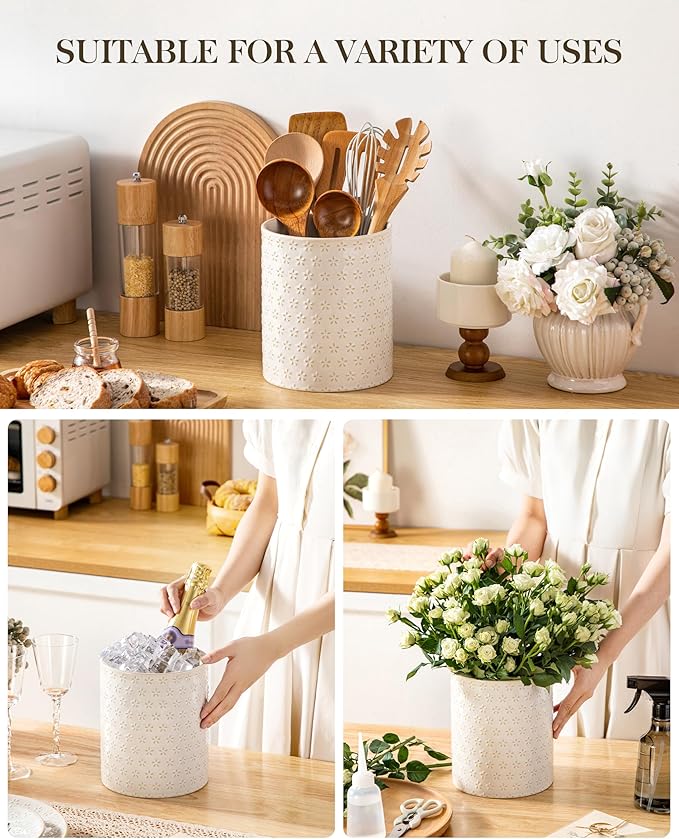 MALACASA LYDIA Ceramic Utensil Holders, 7.3"+5.5" Kitchen Utensil Crock Set - Image 5