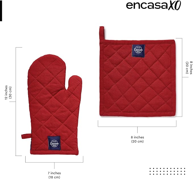 Encasa XO Heat Resistant 100% Cotton Oven Glove & Potholder Set - Image 2