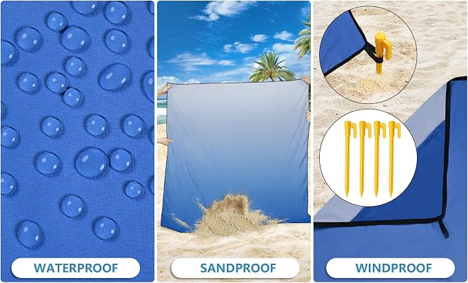WIWIGO Beach Blanket Waterproof Sandproof Beach Mat 79" X 83"/10'x9'for 2-8 - Image 3