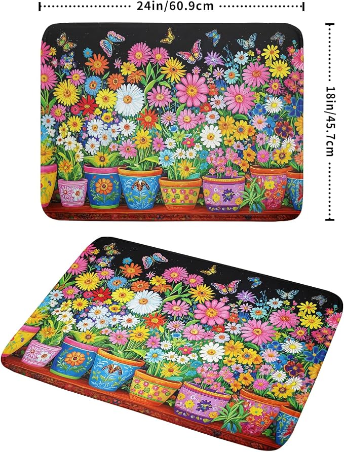 Vintage Flowers Dish Drying Mats Spring Floral Drying Matt Kitchen Counter 18x24 - Image 2