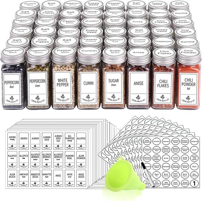 SWOMMOLY 48 Glass Spice Jars by SWOMMOLY