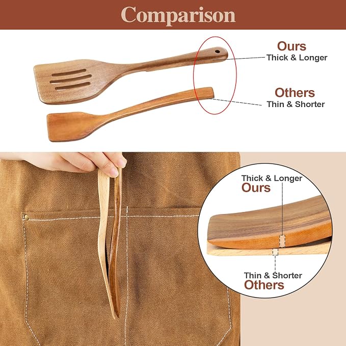 Wooden Cooking Utensils, 6 Pieces Natural Acacia Wooden Spoons - Image 6