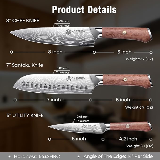 YOTSUBA 3 PCS Japanese Kitchen Knife Set, Razor Sharp High Carbon Stainless - Image 6