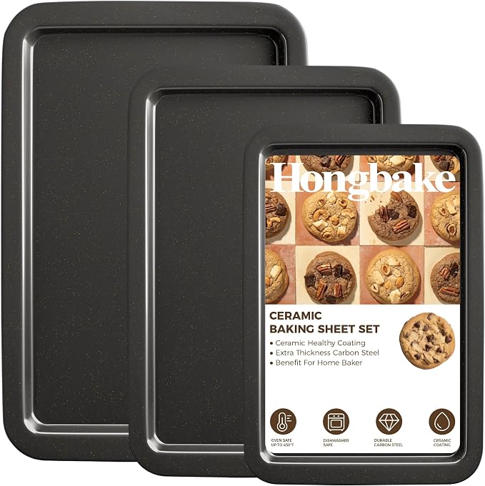 HONGBAKE Ceramic Baking Sheet Pan Set, Cookie Sheet by HONGBAKE