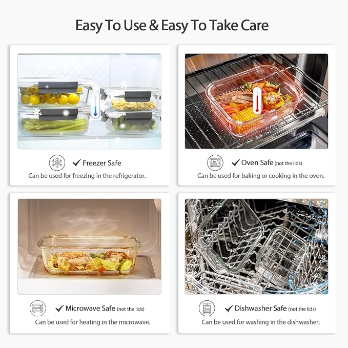 AILTEC 10 Pack Glass Meal Prep Containers, Glass Food Storage Containers - Image 7