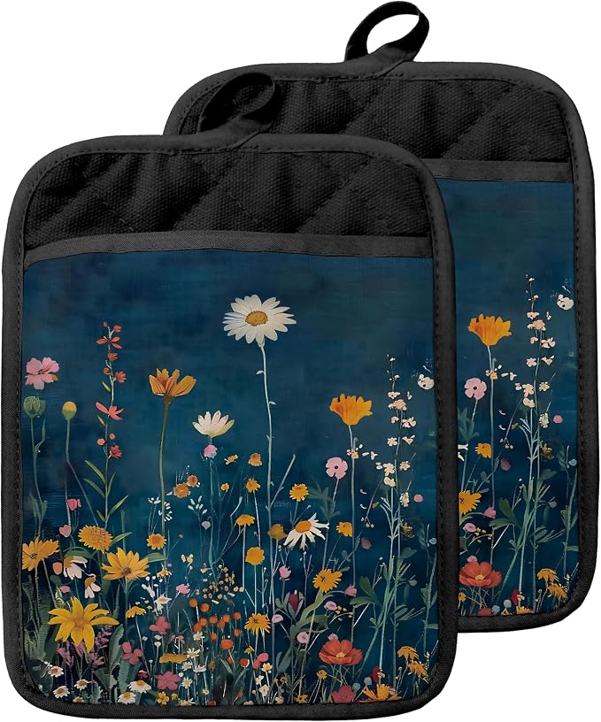 Moody Blue Wildflower Pot Holders by Unknown