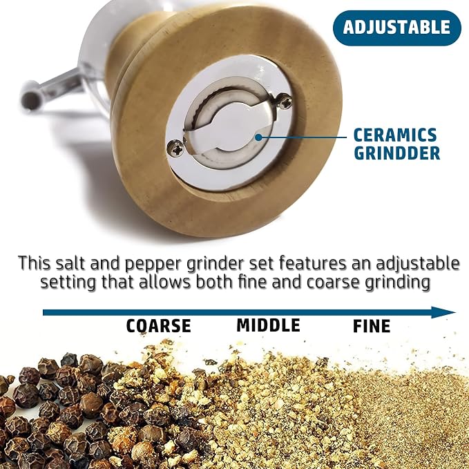 Salt and Pepper Grinder Set Manual Pepper Mill Set Classical Hand Shake Wooden - Image 4