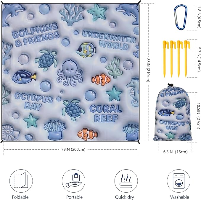 WIWIGO Beach Blanket Waterproof Sandproof Beach Mat 79" X 83"/10'x9'for 2-8 - Image 2