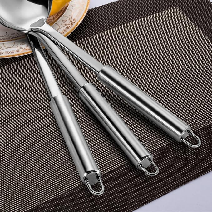Pleafind Serving Utensils Set for Parties, 3-Piece Silver Stainless Steel - Image 4
