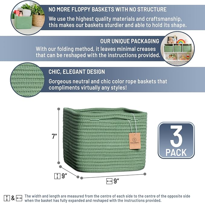 NaturalCozy Storage Cubes 9”x9”x7”Cotton Rope Woven Baskets - Image 2