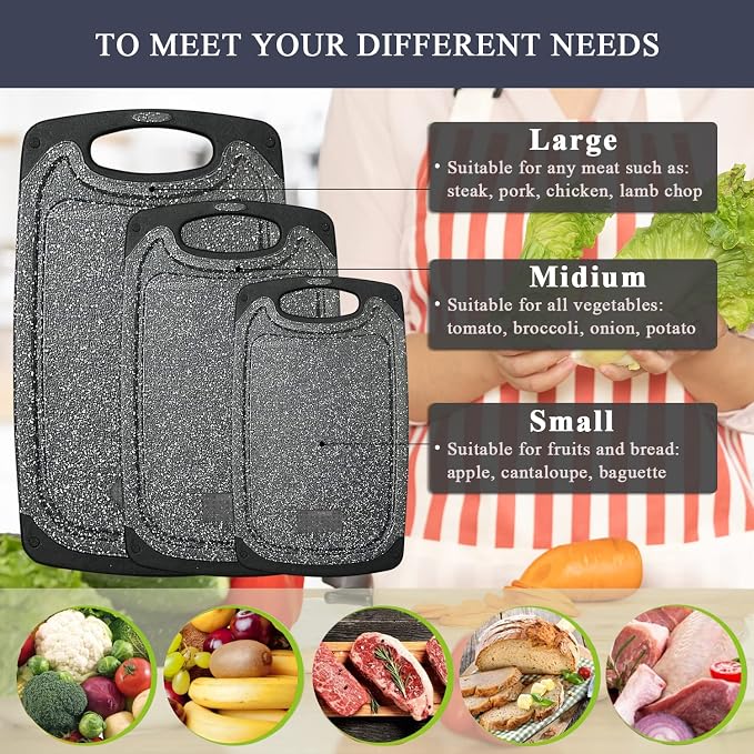 Plastic Cutting Board, 3 Pieces Dishwasher Safe Cutting Boards - Image 5