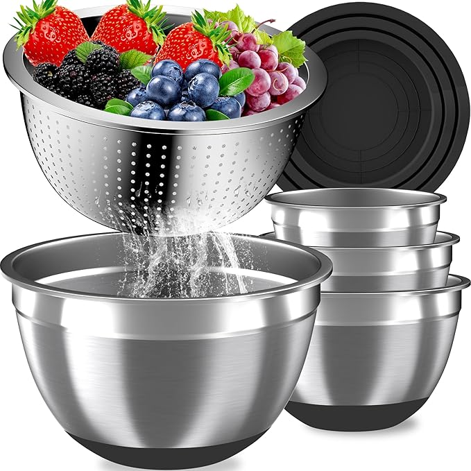 Mixing Bowls with Airtight Lids Set, 4 Stainless Steel Bowls Nesting Bowls & by AUFETQ