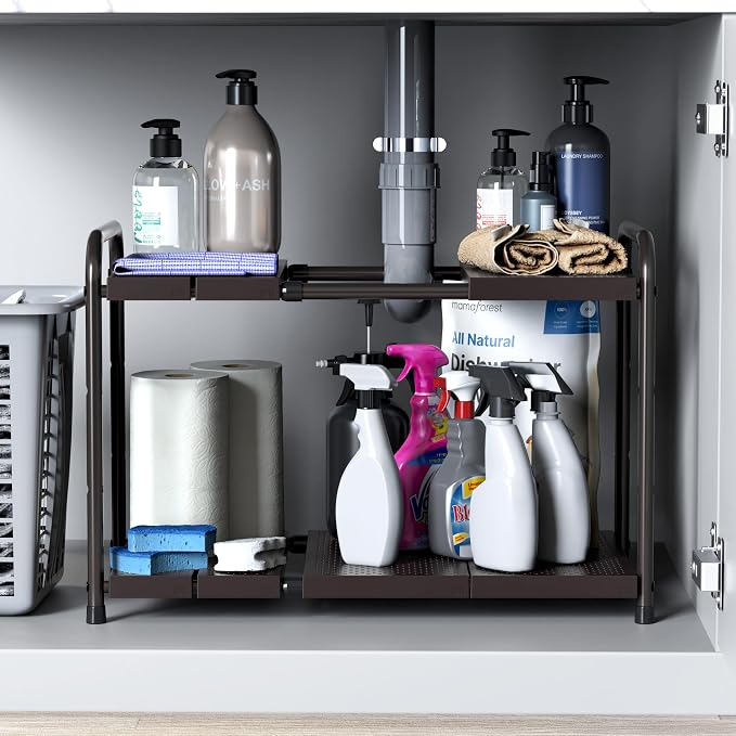 Simple Houseware Under Sink 2-Tier Heavy Duty Expandable Rack Organizer - Image 7