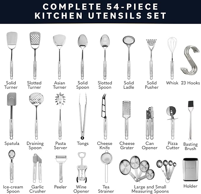 Home Hero 54-Piece Stainless Steel Kitchen Utensils Set - Image 2