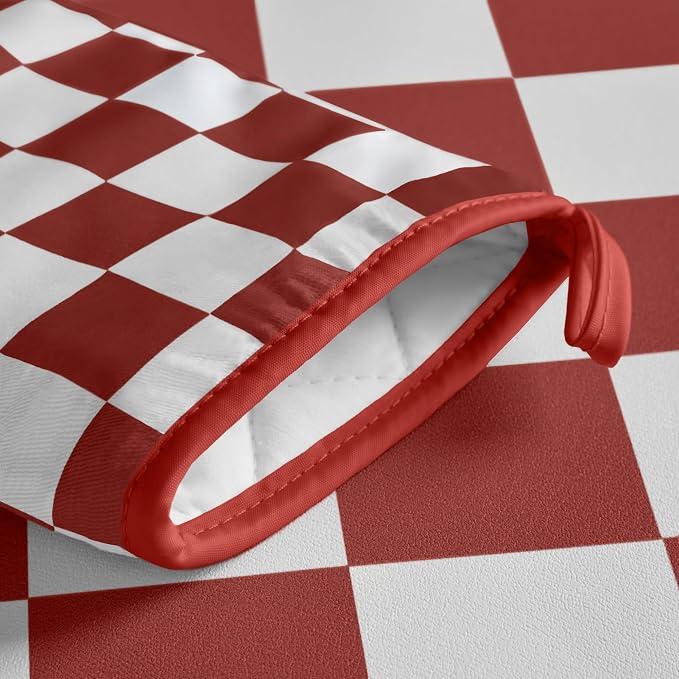 Ohocut Red Checkered Oven Mitts Heat Resistant, Vintage Retro Checkerboard Cute - Image 7