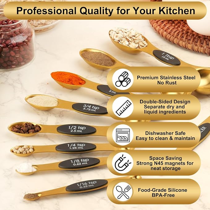 Gold Magnetic Measuring Spoons Set Stainless Steel - Image 5